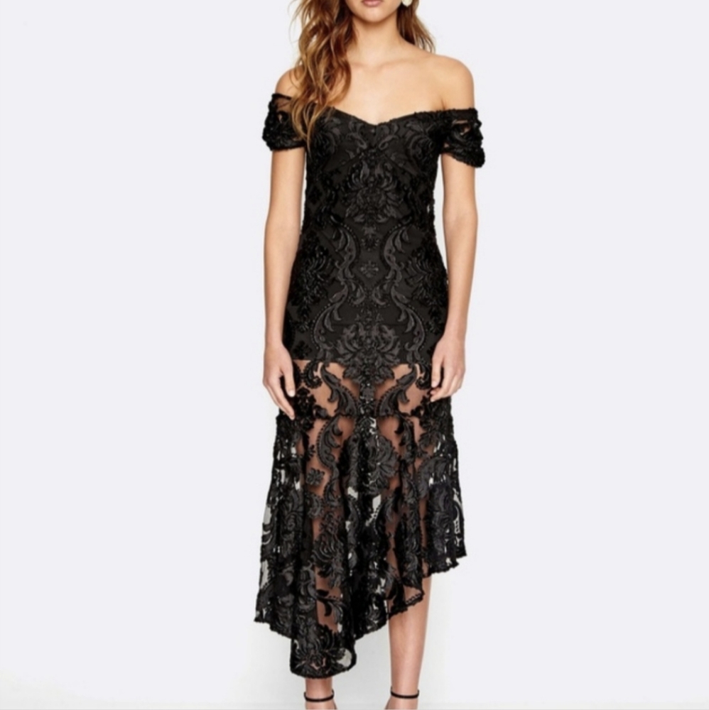 Alice McCall Velvet Lace Fleur Gown Dress XS in Black Asymmetrical
